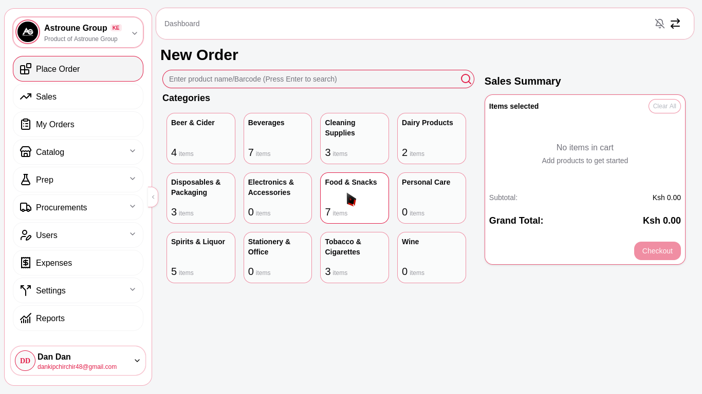 Core POS dashboard showing live sales overview